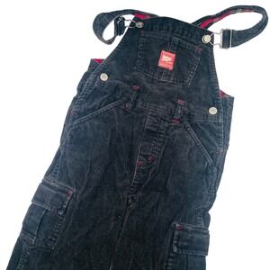 Y2K Vtg Old Navy Baby Corduroy Plaid Flannel Lined Overalls Black Unisex Size 4T